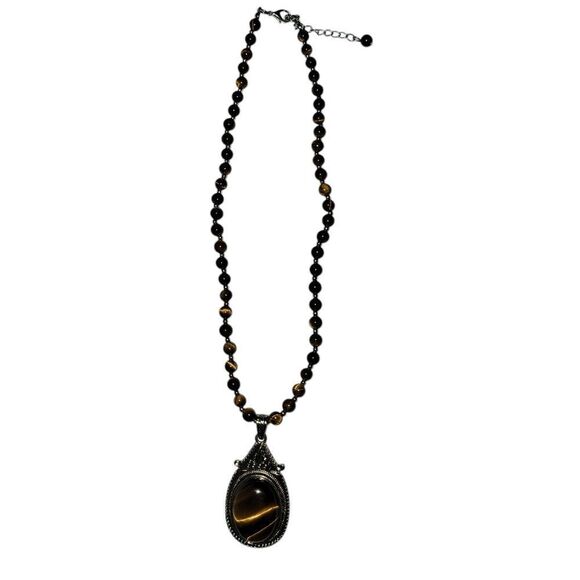 Tiger's eye beaded necklace with Tiger's eye pendant - Picture 2 of 6